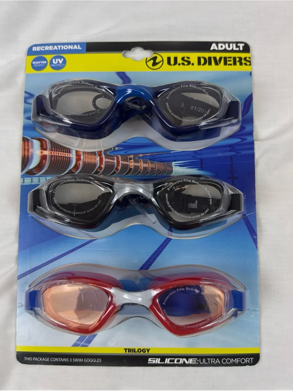 Adult Swim Goggles - Blue, Black & Red (3-Pack) new